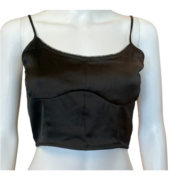 New ~ HOUSE OF HARLOW ~ Satin Rhinestone Neckline Crop Top Size M - Picture 1 of 5